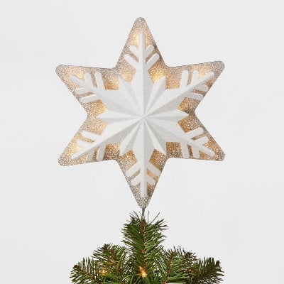 14.5in 18 Led Light White Glitter Snowflake Tree Topper