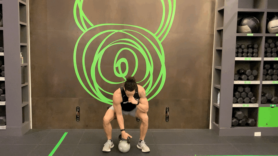 Circuit: Block 3, Exercise 1 and 2: Kettlebell Dead Clean to Thruster