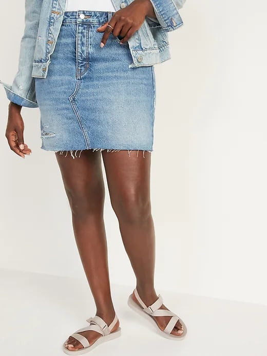 Old Navy High-Waisted Button-Fly O.G.Straight Raw-Hem Jean Skirt