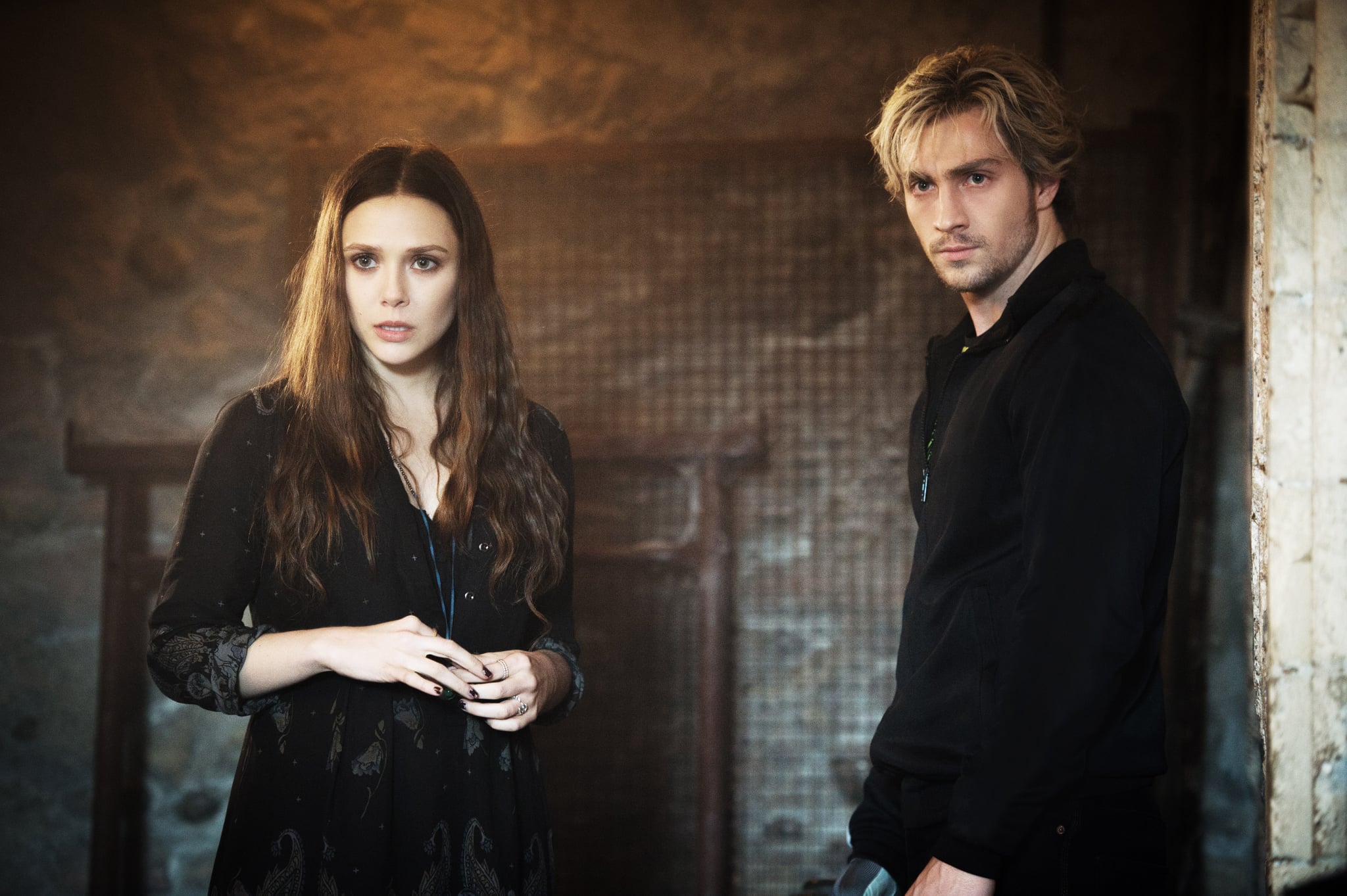 AVENGERS: AGE OF ULTRON, from left: Elizabeth Olsen as Scarlet Witch/Wanda Maximoff, Aaron Taylor-Johnson as Quicksilver/Pietro Maximoff, 2015. ph: Jay Maidment /  Walt Disney Studios Motion Pictures / courtesy Everett Collection