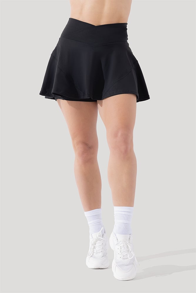 Popflex Crisscross Hourglass Twirl Skort in Black