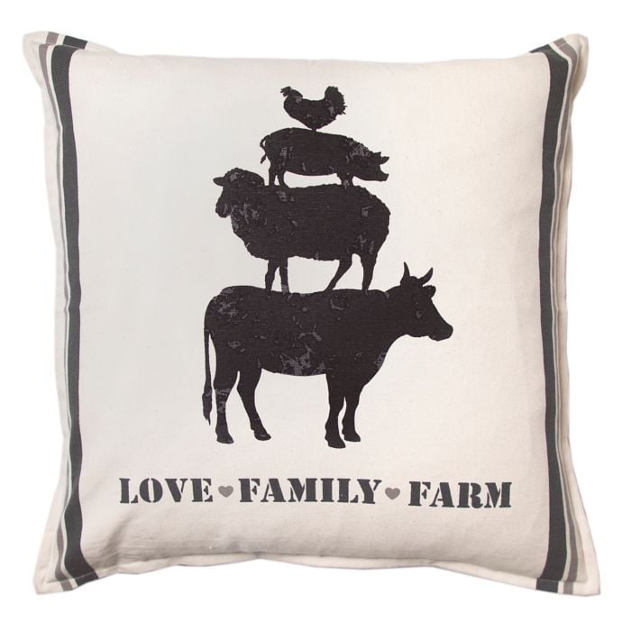 "Love Family Farm" Square Throw Pillow in Natural