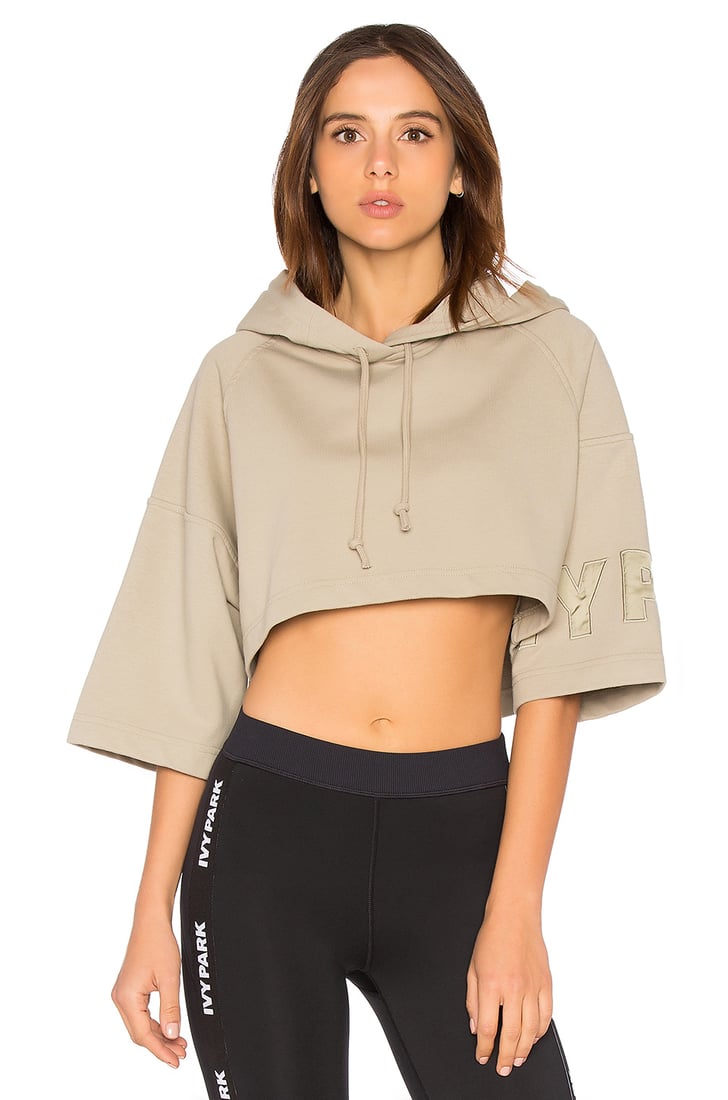 Ivy Park Short Sleeve Crop Hoody | Olivia Munn Wearing a Beige Cropped Hoodie | POPSUGAR Fashion