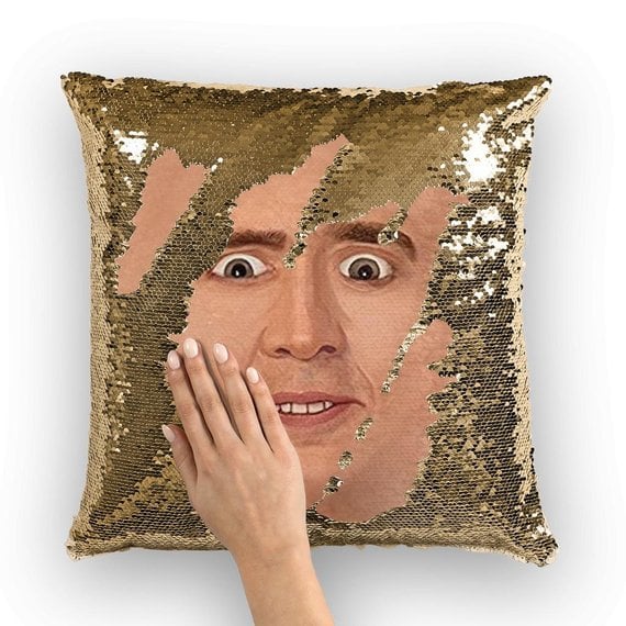 nicolas cage sequin pillow amazon
