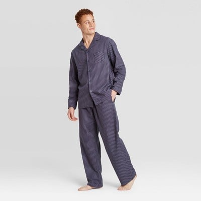 Striped Woven Flannel Poplin Pajama Set