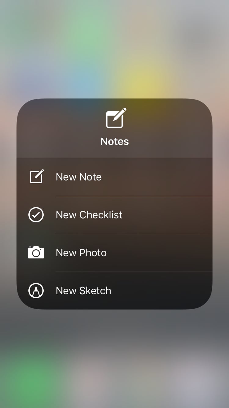The notes shortcut makes it easy to start a new note or sketch.