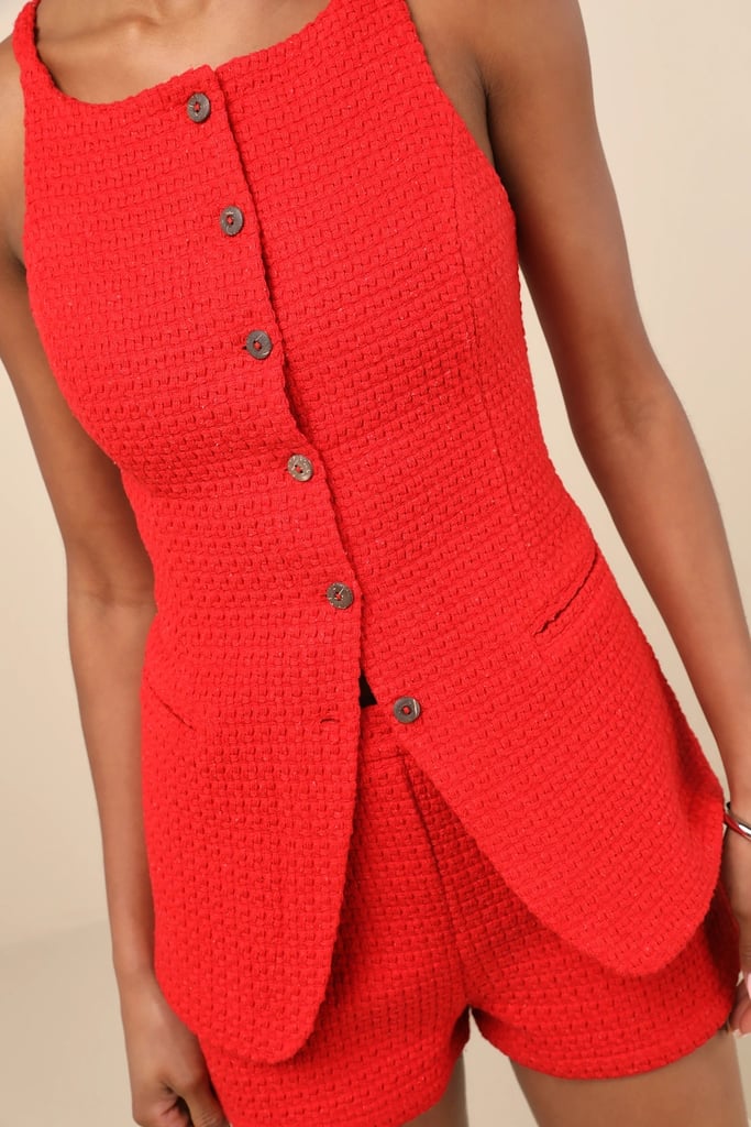 Lulus Mariette Red Knit Button-Front Vest Top