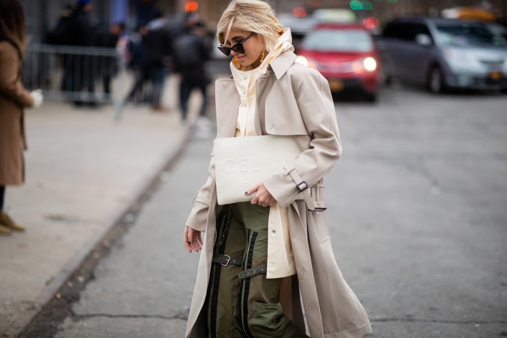A utility trench and cargo pants are the epitome of weekend chic.