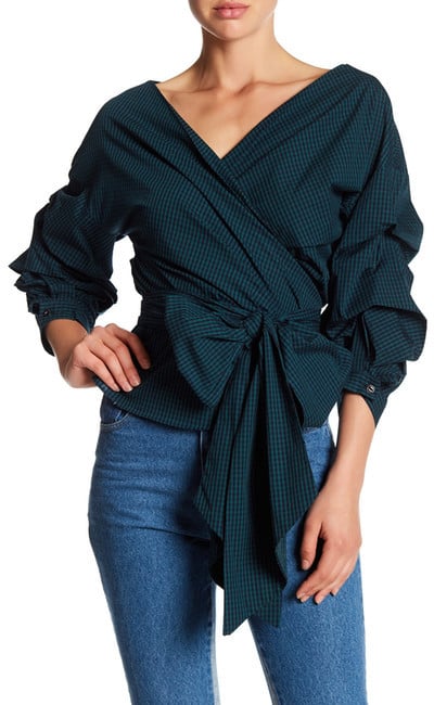 TOV Plaid Wrap Blouse