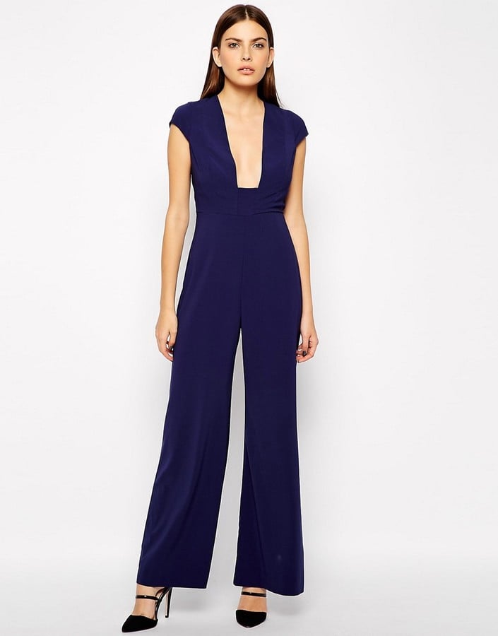 AQ AQ Collate Square Plunge Neck Jumpsuit ($294) | Silk Jumpsuits For ...