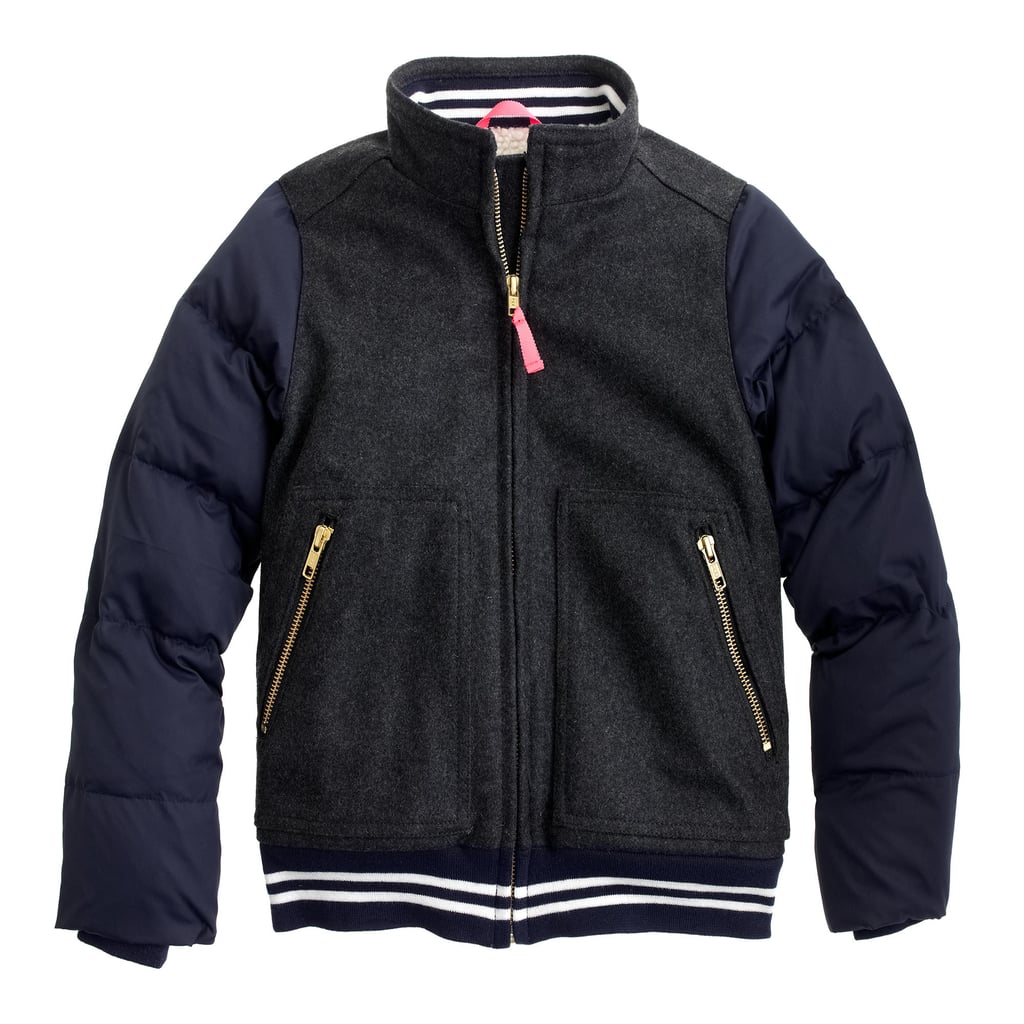 J.Crew Girls' Mixed-Media Varsity Jacket