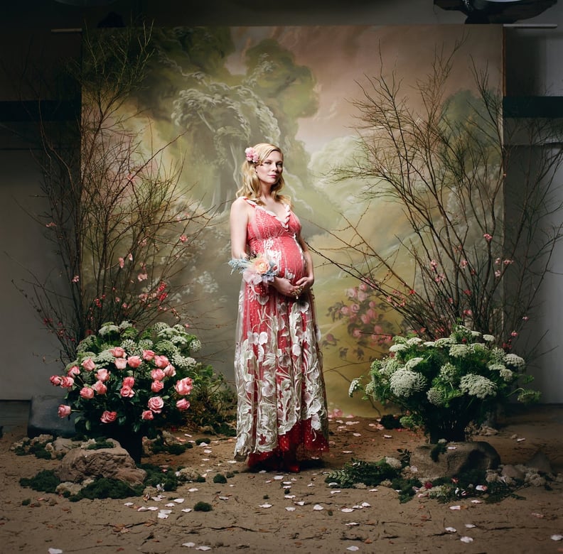 Posing in a Peach Embroidered Rodarte Dress