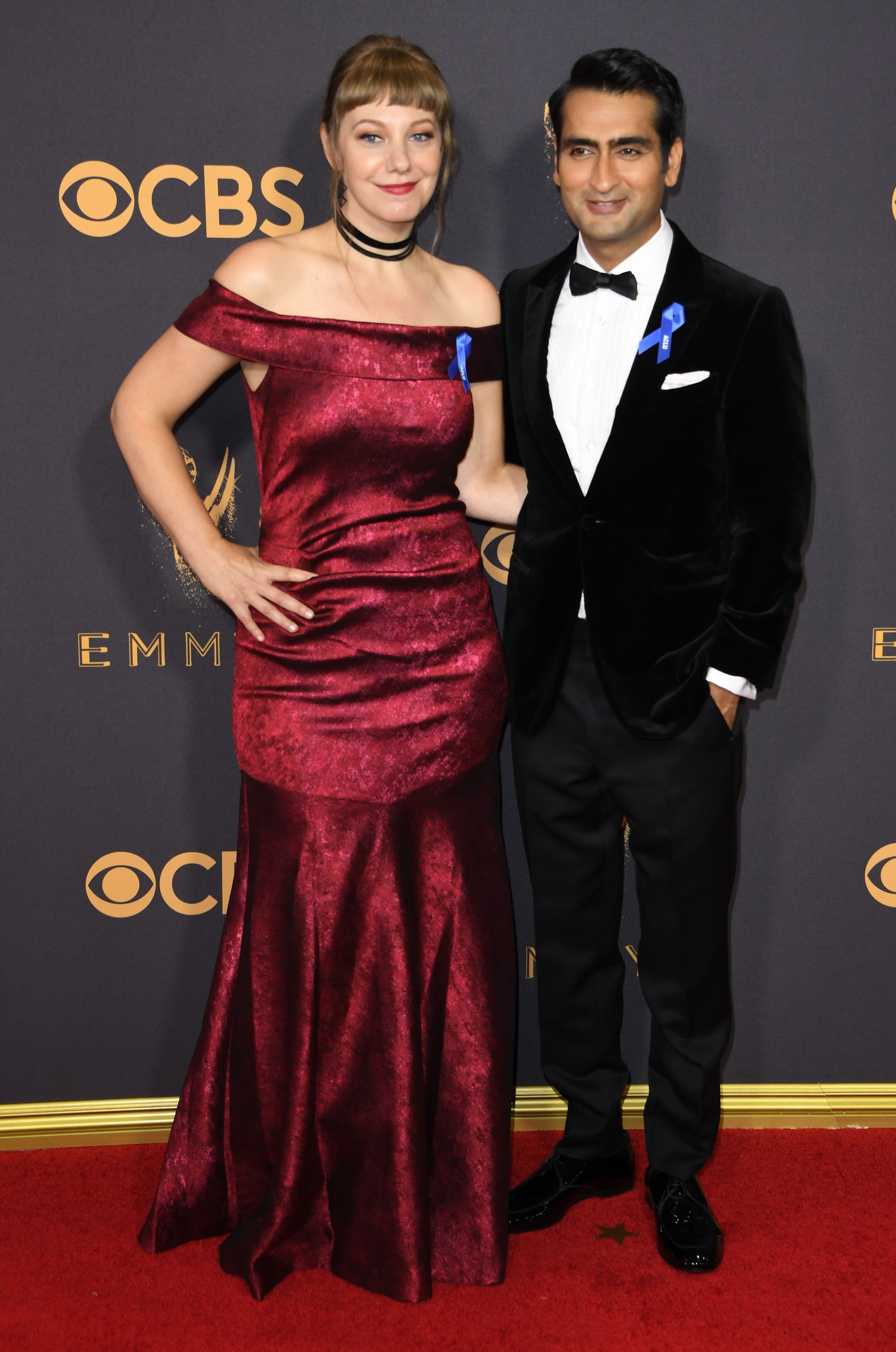 Emily V Gordon And Kumail Nanjiani The Beautiful Reason Celebrities Wore Blue Ribbons At The Emmys Popsugar Celebrity Photo 9