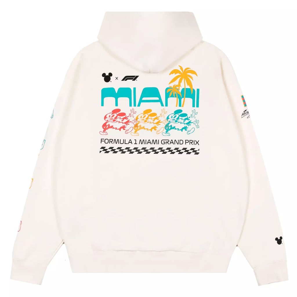 Disney x Formula 1 Miami Grand Prix Pullover Hoodie ($150)
If you're a Disney adult and F1 fan like me, then you know how iconic this streetwear collaboration, led by Bobby Kim, has become. I'm a big fan of the new Miami pieces — the hoodie is so soft and comfortable, and is available in both black and white. As per usual, the creative teams nailed it when it came to the color palette and graphics. Whether they show off the merch at the Disney parks or race track, folks will be asking them, "Where did you get that?".