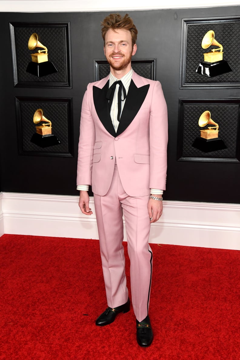 Finneas O'Connell in a Pink and Black Suit at the 2021 Grammy Awards