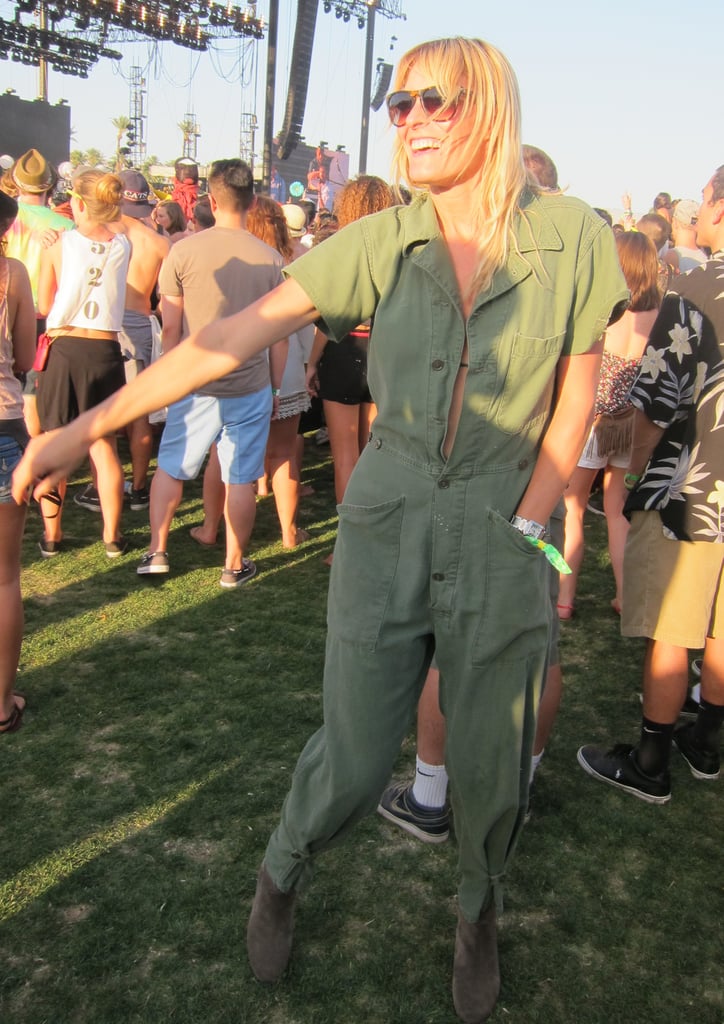 We love how this Coachella attendee danced away to Passion Pit in a chic green jumpsuit and ankle boots.
Source: Chi Diem Chau