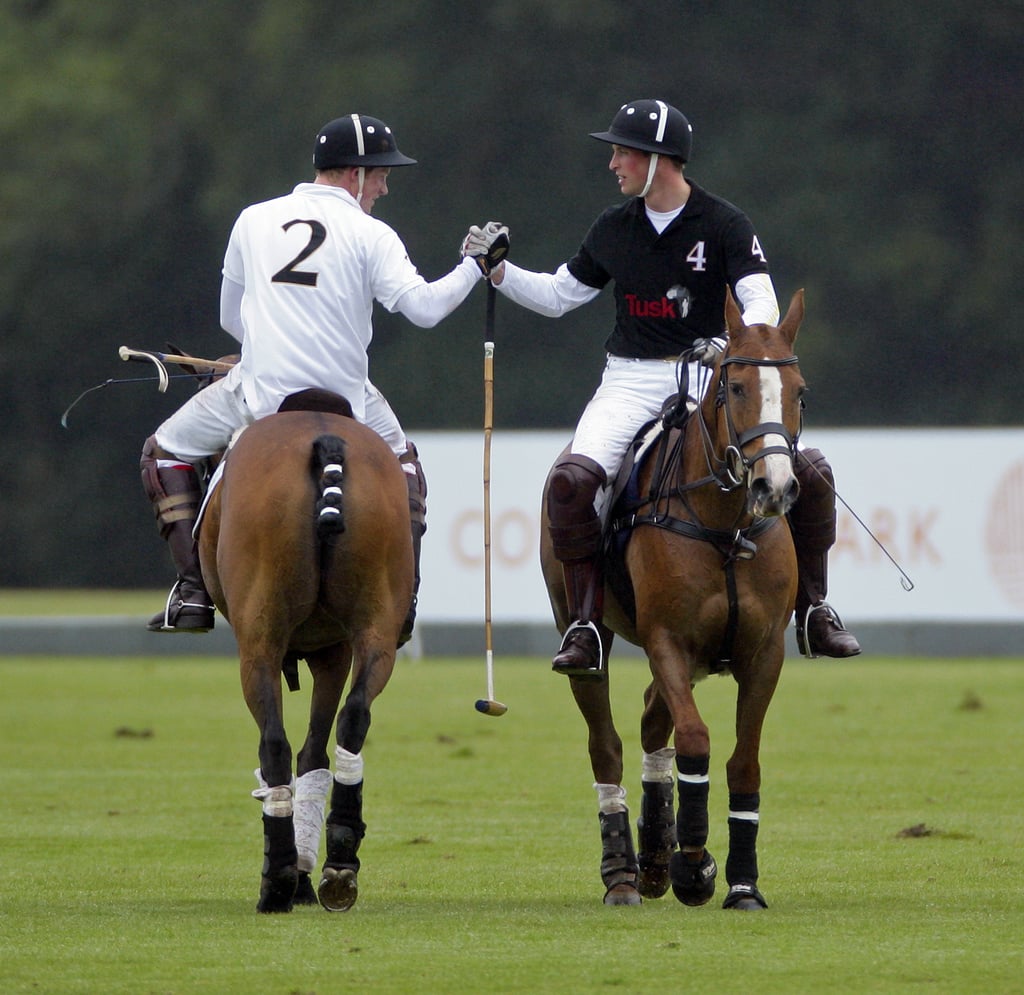 William and Harry shook hands after competing against each other in the Sentebale Polo Cup in June 2011.