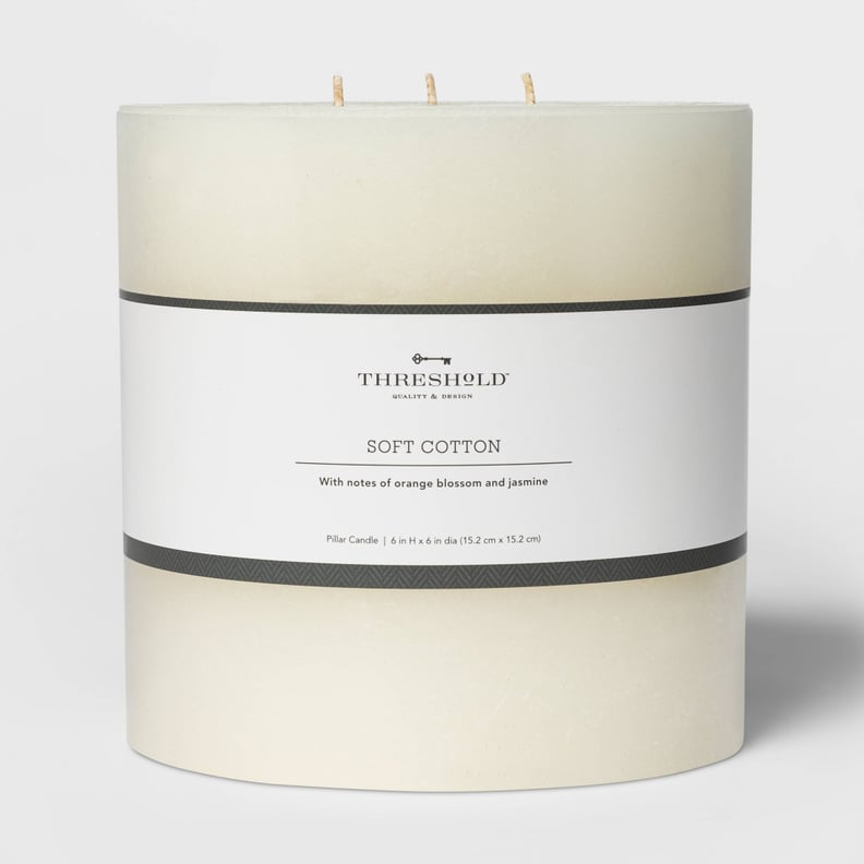 Fresh Linens: Threshold Pillar Candle Soft Cotton