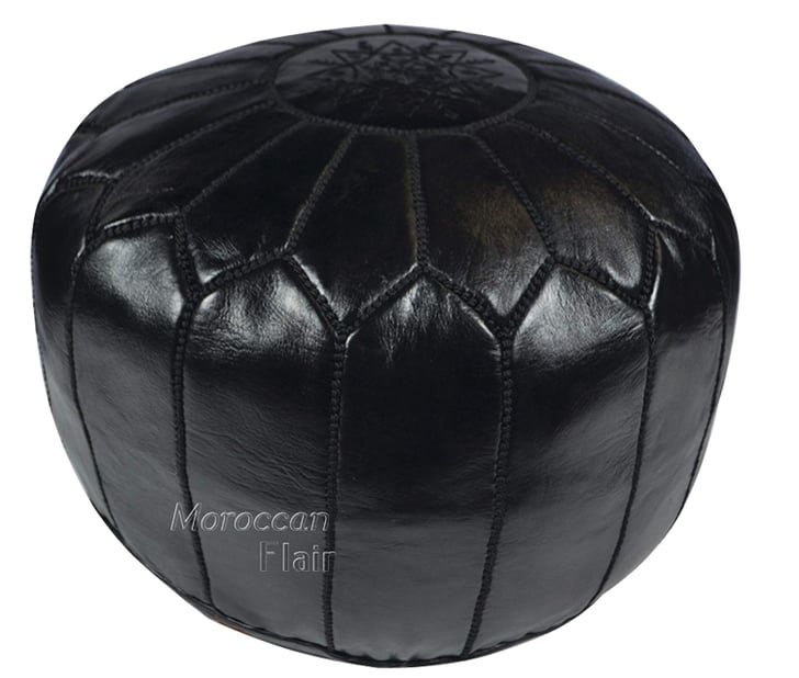 Moroccan Flair Leather Moroccan Pouf in Black The Best Leather
