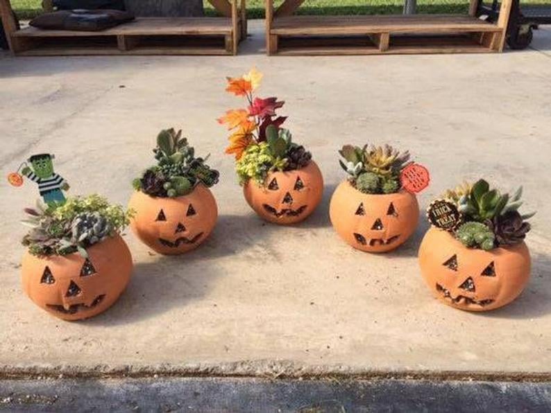 Small Handmade Craven Pottery Jack-O'-Lantern Planter Pot