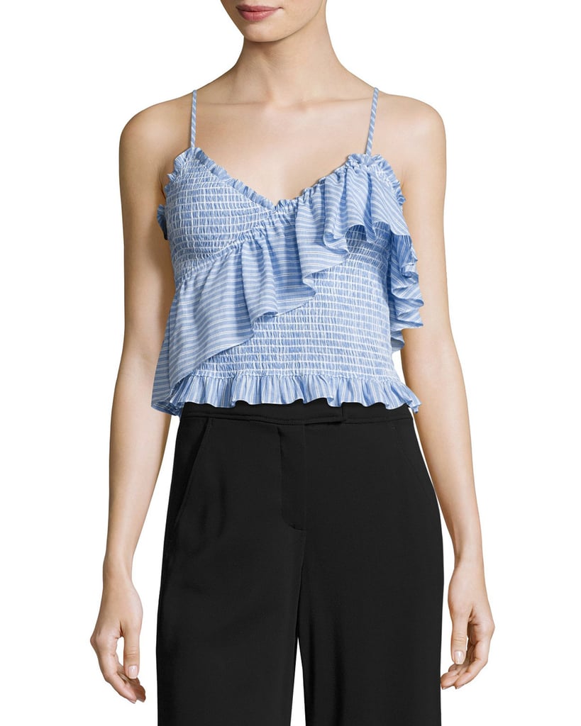 Cinq à Sept Mara Smocked Ruffled Crop Top