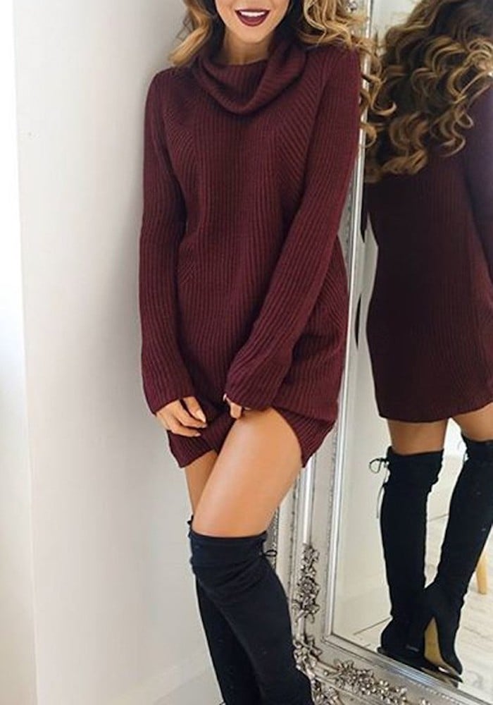 Pinksee Cowl-Neck Sweater Dress