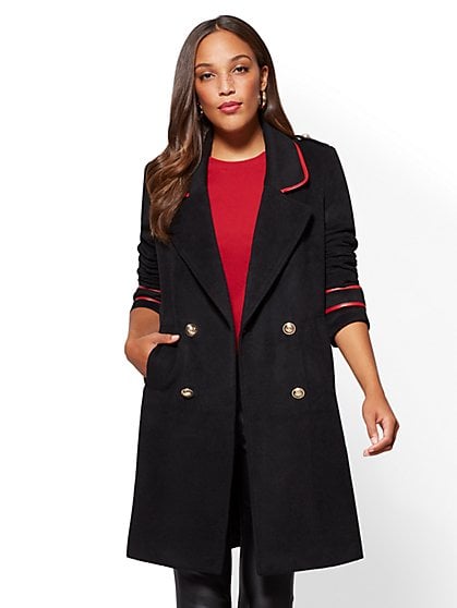 New York & Co. Faux-Leather Trim Military Coat