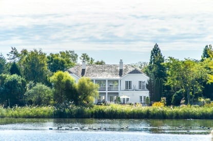 The Southampton Village home overlooks a beautiful pond.