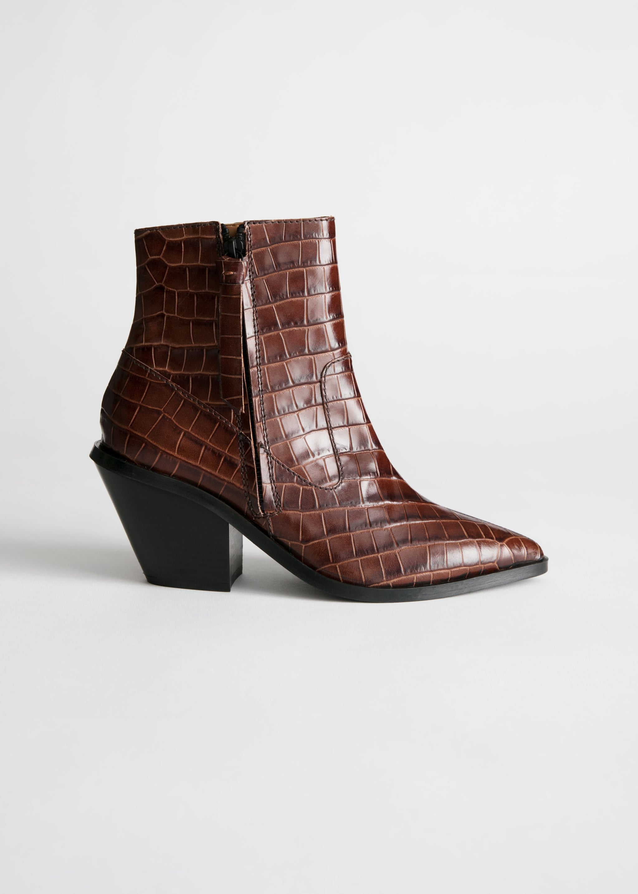 croc effect ankle boots