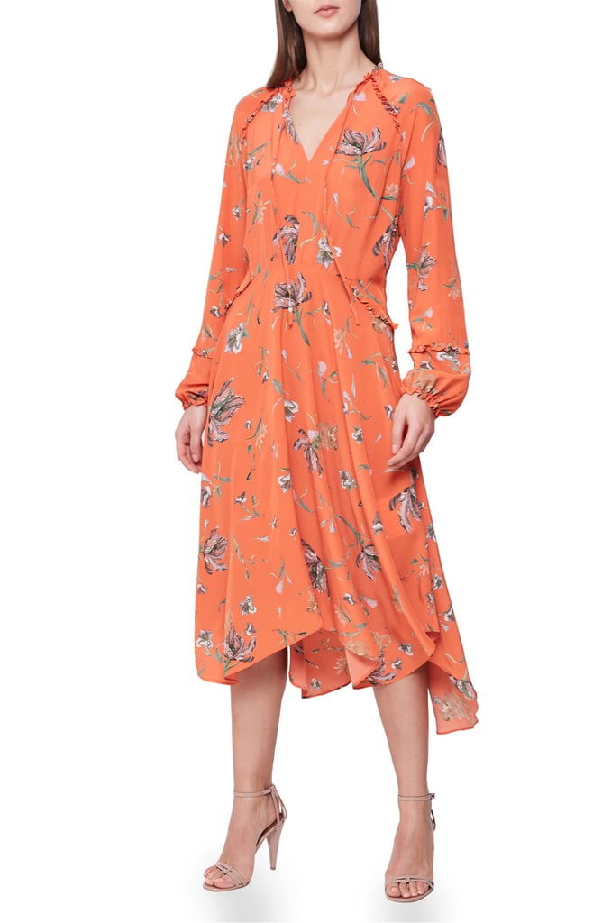 Reiss Bay Ruffle Detail Tie Neck Long Sleeve Floral Dress