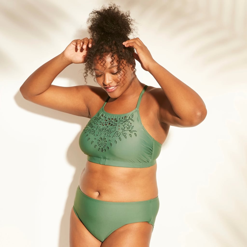 Plus-Size Eyelet High Neck Bikini Top and Hipster Bikini Bottoms