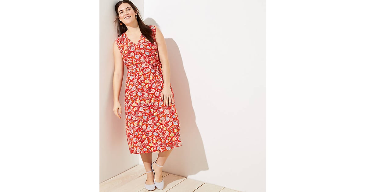 LOFT Plus Floral Ruffle Midi Wrap Dress | Summer Dresses Work Under ...