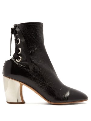 Proenza Schouler Curved-Heel Lace-Up Leather Ankle Boots