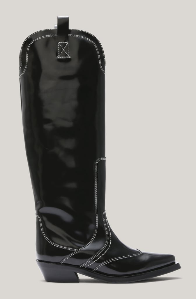 GANNI Leather Knee-High Western Boots