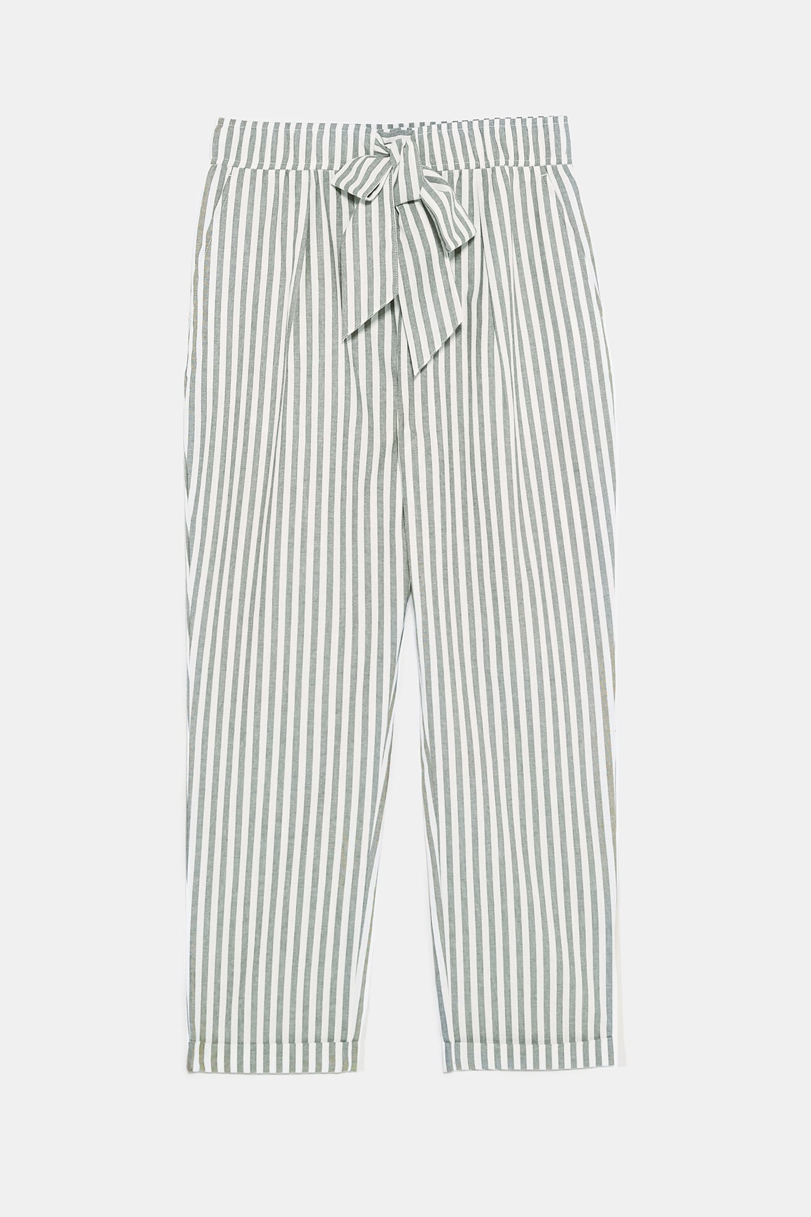 Striped pants with tie belt top