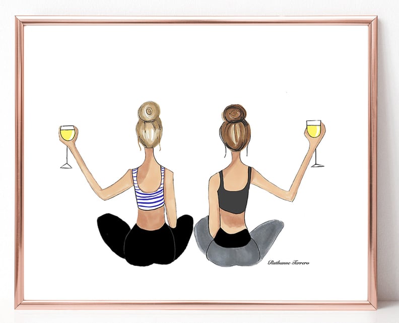 Yoga With Wine Print
