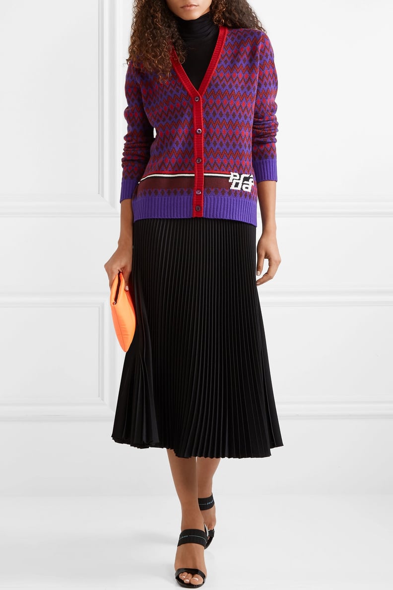 Prada Intarsia Wool and Cashmere Blend Cardigan