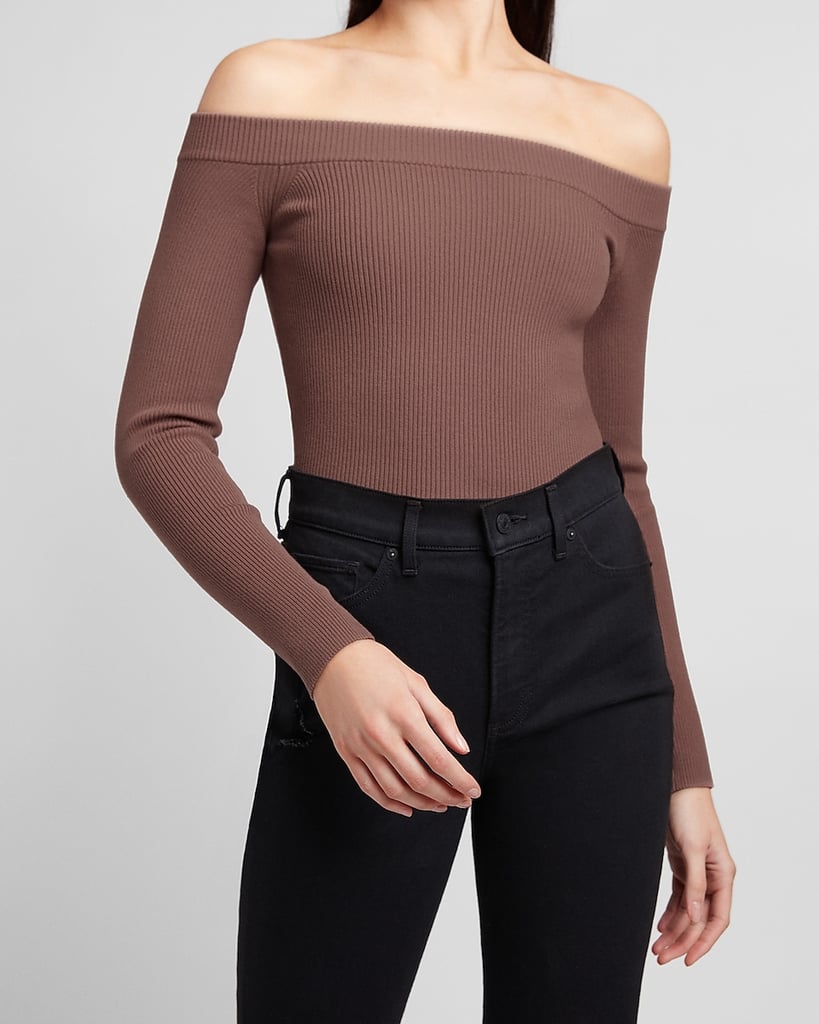 Fitted Ribbed Off The Shoulder Sweater