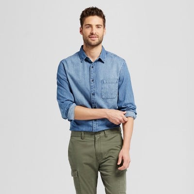 Goodfellow and Co™ Men's Long Sleeve 2-Pocket Denim Shirt