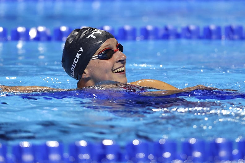 奥马哈,内布拉斯加州- 6月14日:美国凯蒂Ledecky反应后竞争在女子400米自由泳决赛第二天的2021年美国奥运代表队游泳试验气健康中心于6月14日,2021在奥马哈,内布拉斯加州。(图片由Maddi