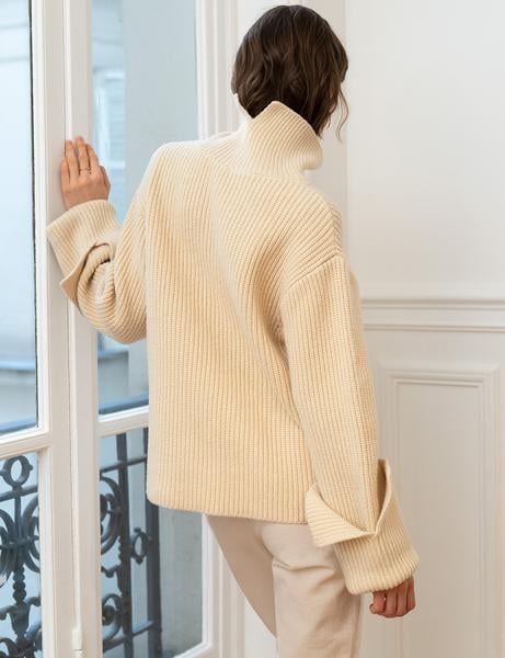 Pixie Market Beige Oversize Sleeve Cuff Sweater