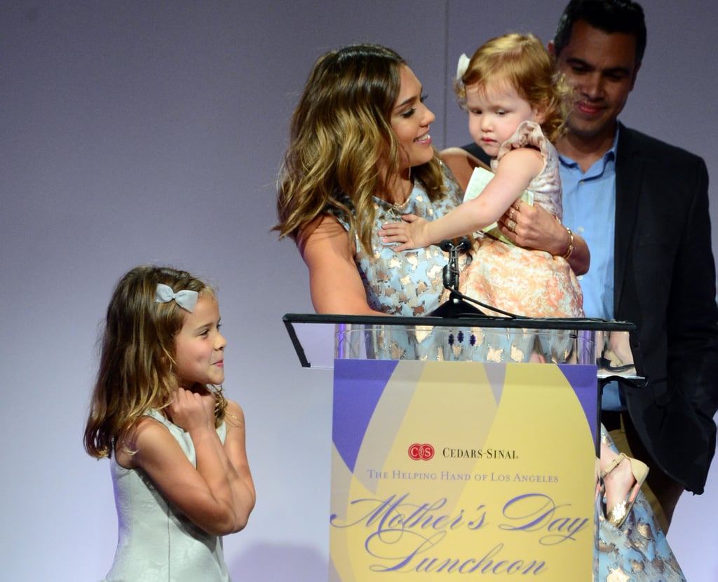 Jessica couldn't contain her love while she spoke on stage at the Helping Hand of Los Angeles Mother's Day Luncheon in 2014.