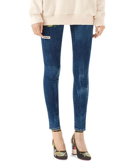 Gucci Embroidered Marbled Denim Skinny Pants