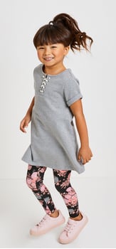 GREY LACE UP DRESS FLORAL OUTFIT