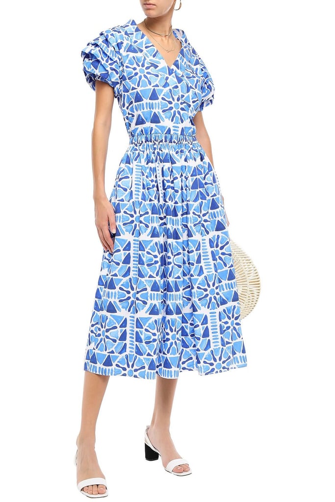 Stella Jean Blue Wrap-Effect Printed Cotton Midi Dress