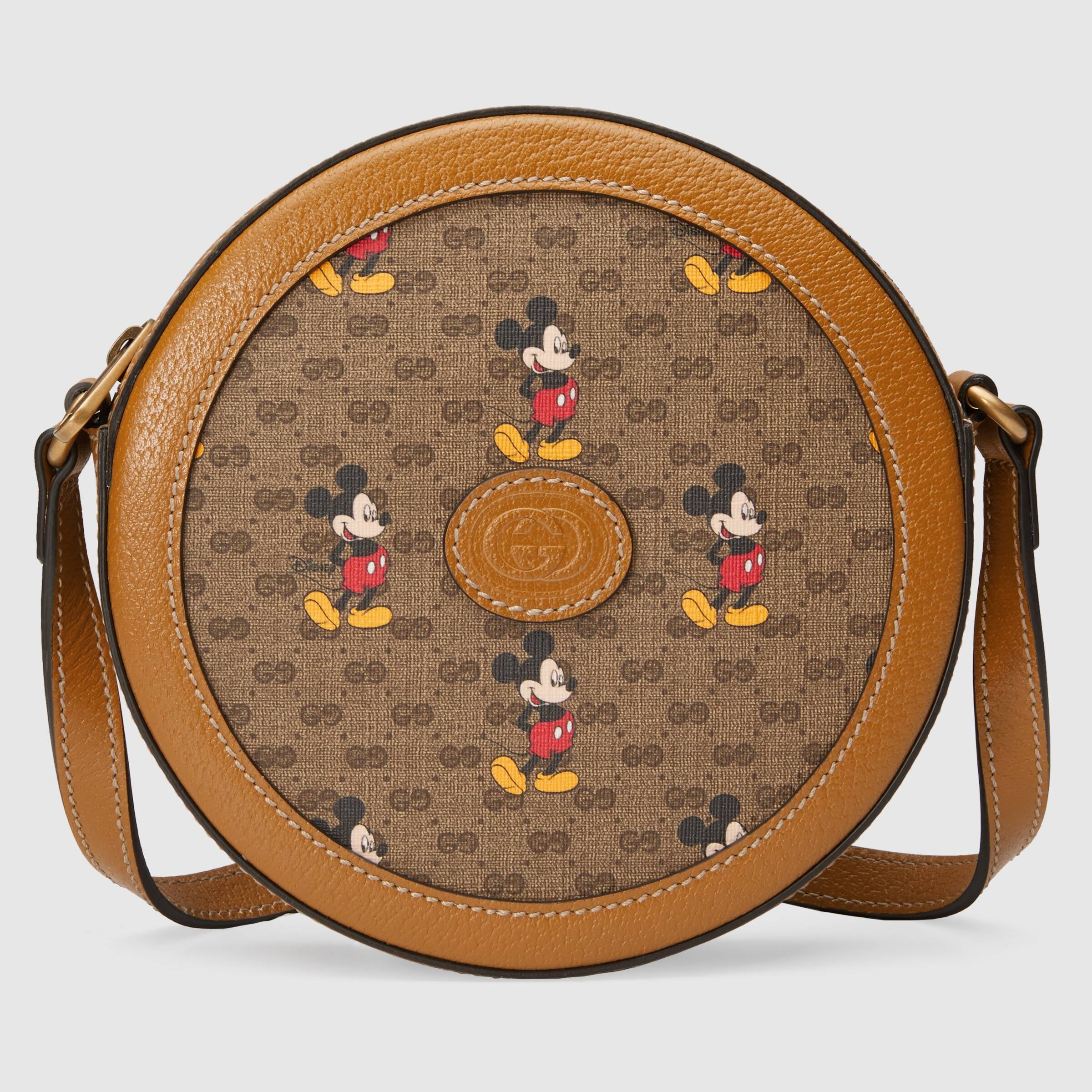 GUCCI GG Disney X Mickey Mouse Crossbody Leather Tan Brown