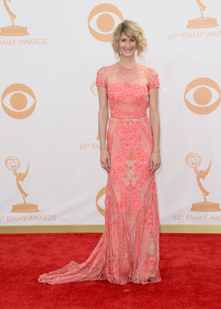 A coral lace Naeem Khan dress from Spring 2014 was the ticket for Laura Dern. She kept the color scheme going with a rose gold Dionea Orcini ring.
