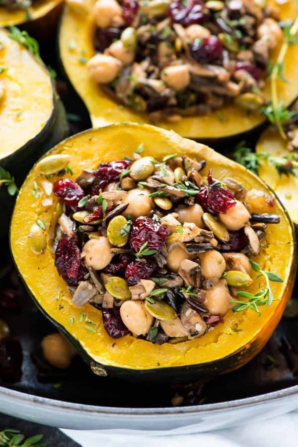 Acorn Squash Stuffed With Wild Rice, Cranberries, and Chickpeas