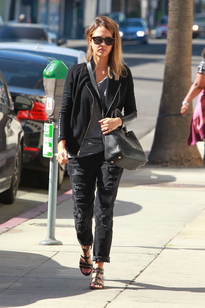 All black and a bit of gray makes for one chic and cozy off-duty ensemble.