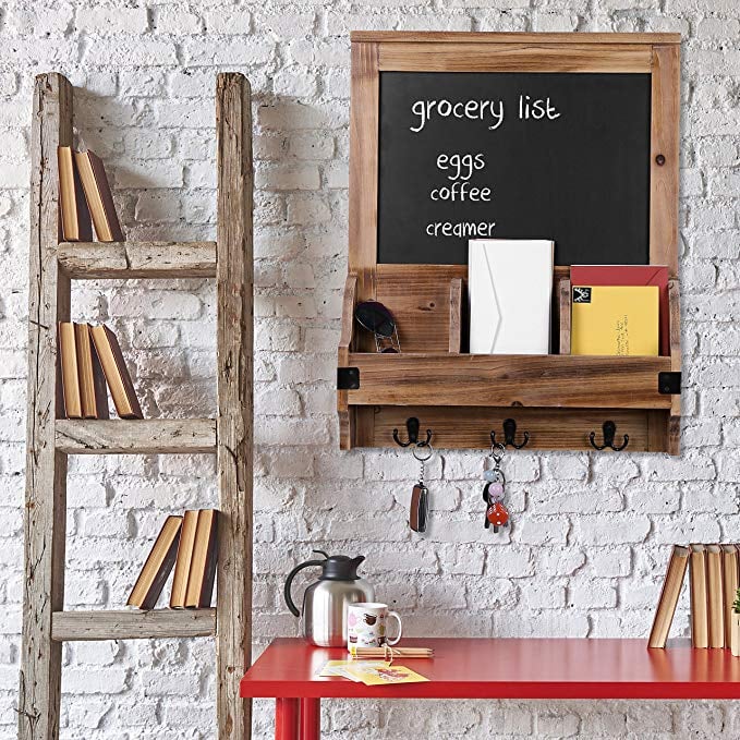 My Gift Rustic Burnt Wood Wall-Mounted Entryway Organiser